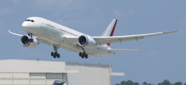 First Charleston, SC, built Boeing 787-8 Dreamliner achieves first flight. LN46 is due to be delivered to Air India. Boeing image.