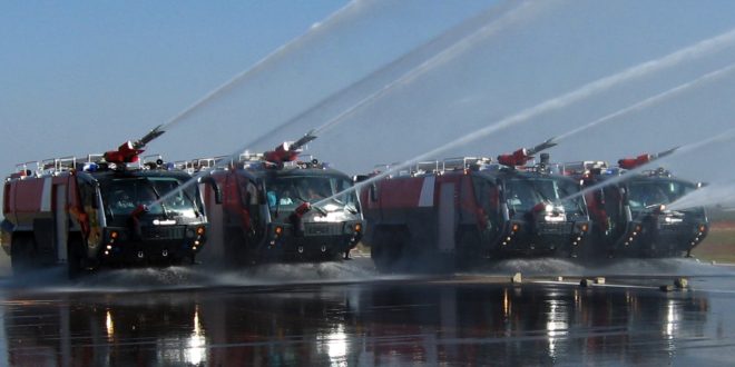 Rosenbauer Panther 6x6 fire tenders of Bangalore airport ARFF. BIAL image.