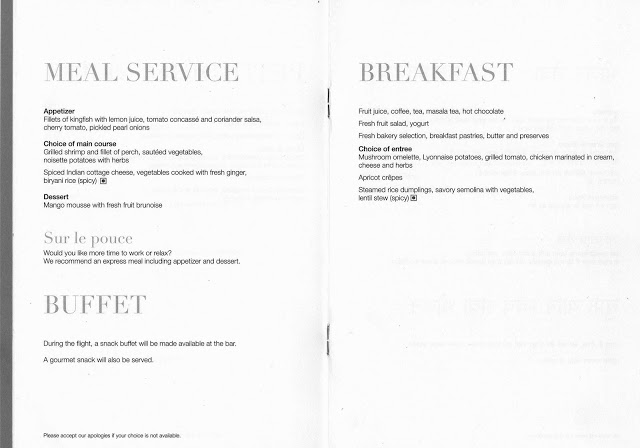 Fish entree, supper, post take-off, Bangalore to Paris.