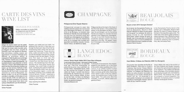 Air France business class wine list.