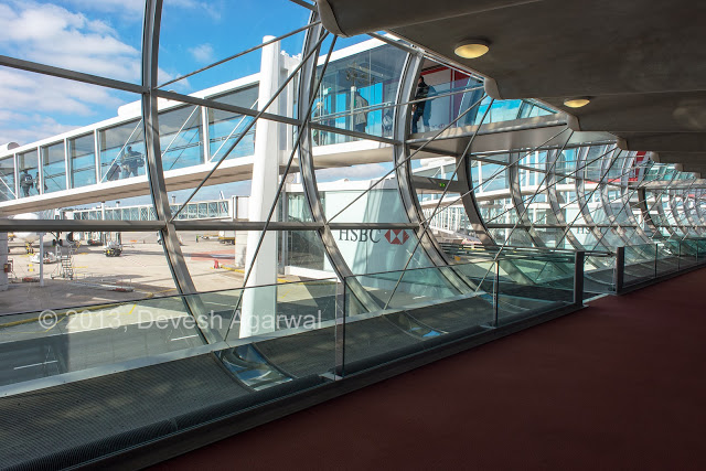 The futuristic looking Terminal 2F arrivals at Paris Charles De Gaulle airport.