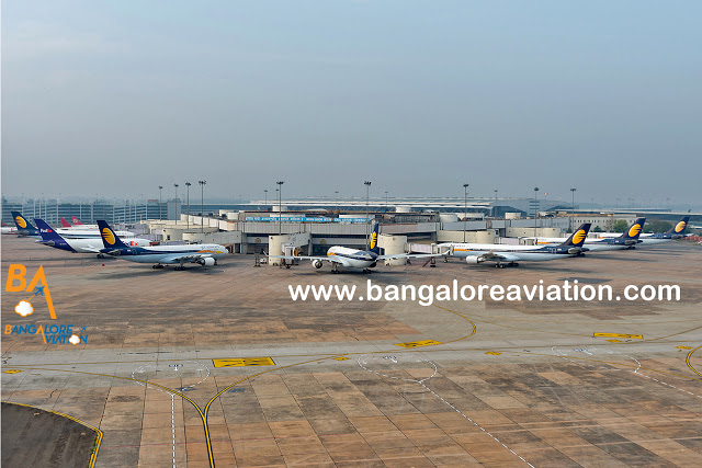 Bulk of Jet's 330 fleet lying on the ground at Delhi. Copyright Devesh Agarwal.