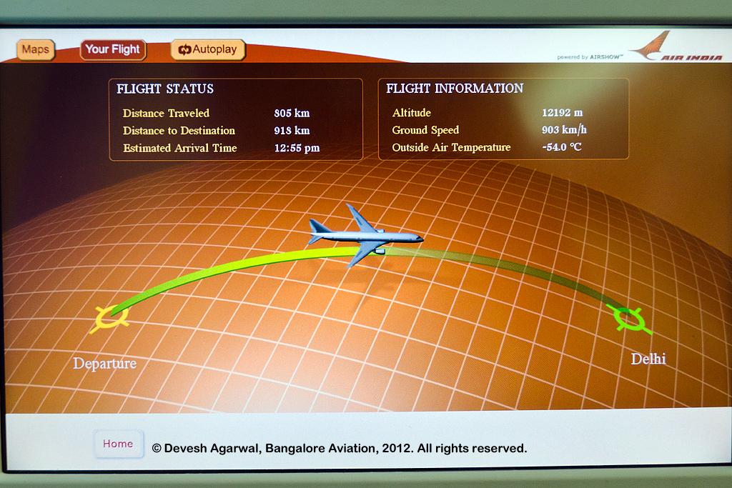 Air India Boeing 787 Dreamliner moving map display.