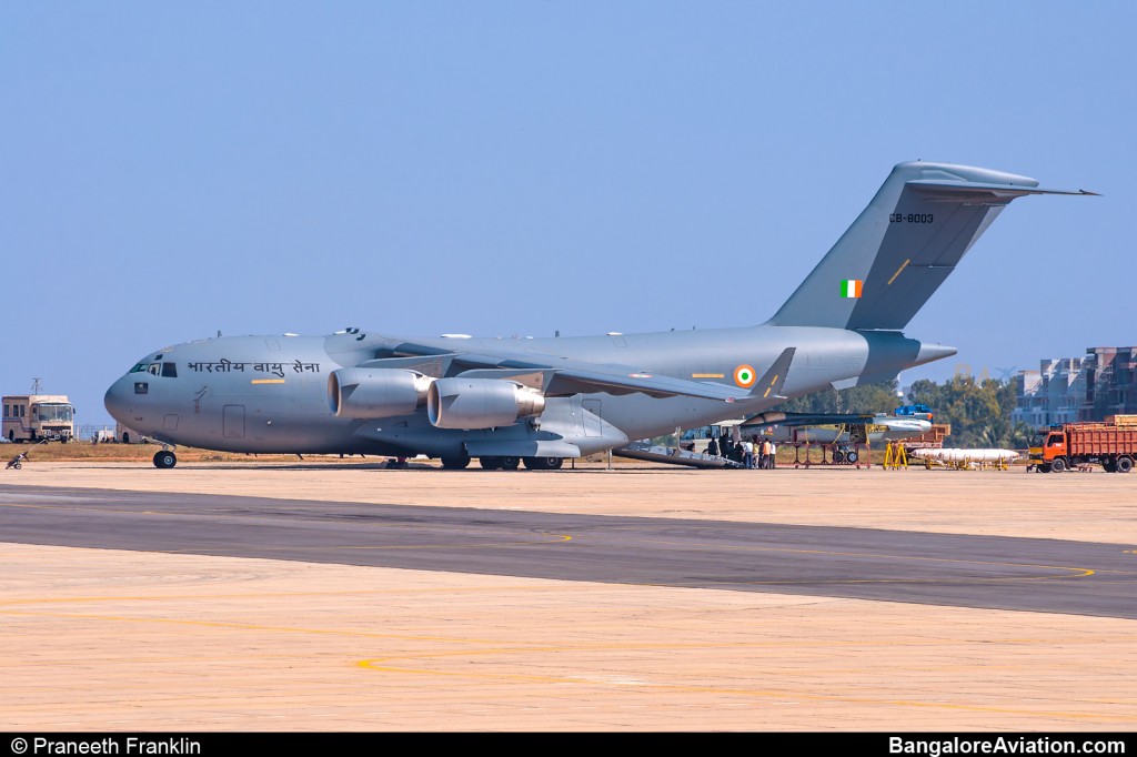 IAF C-17 Globemaster III unloads disassembled Light Combat Aircraft Tejas.