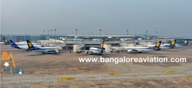Jet Airways A330 fleet at New Delhi IGI airport Terminal 2