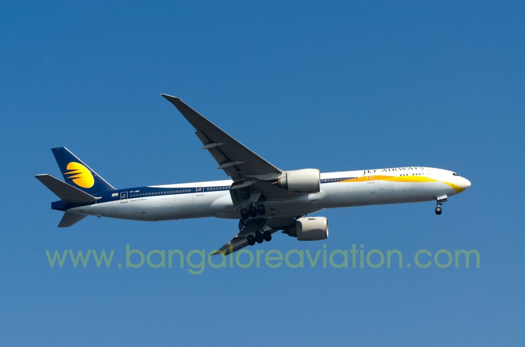 Jet Airways Boeing 777-300ER VT-JEG performing flight 9W117 from London approaches Mumbai airport