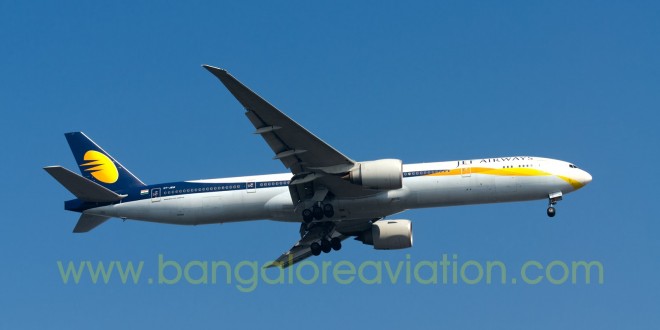 Jet Airways Boeing 777-300ER VT-JEG performing flight 9W117 from London approaches Mumbai airport