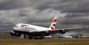 British Airways A380 touches down at London Heathrow airport. Photo courtesy British Airways.