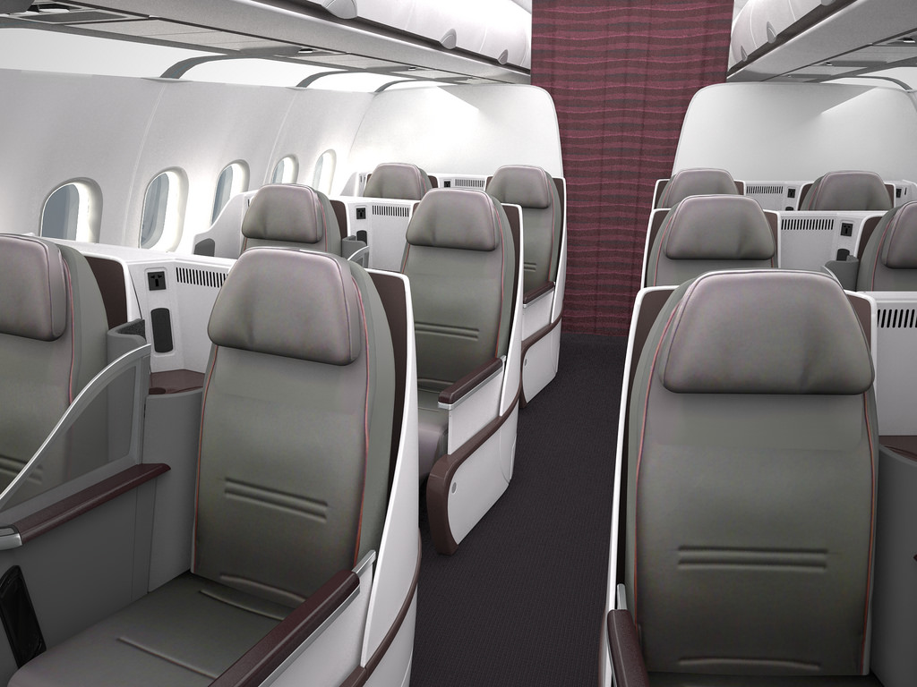 Qatar Airways all business class Airbus A319 cabin.