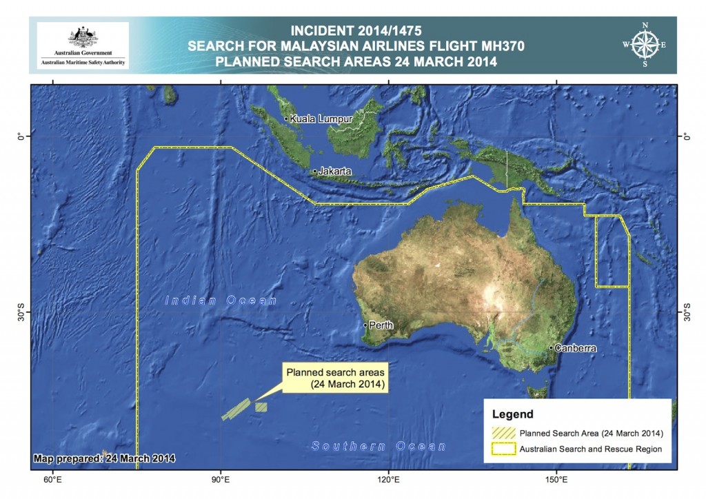 MH370 Malaysia Airlines search area maps March 24 2014