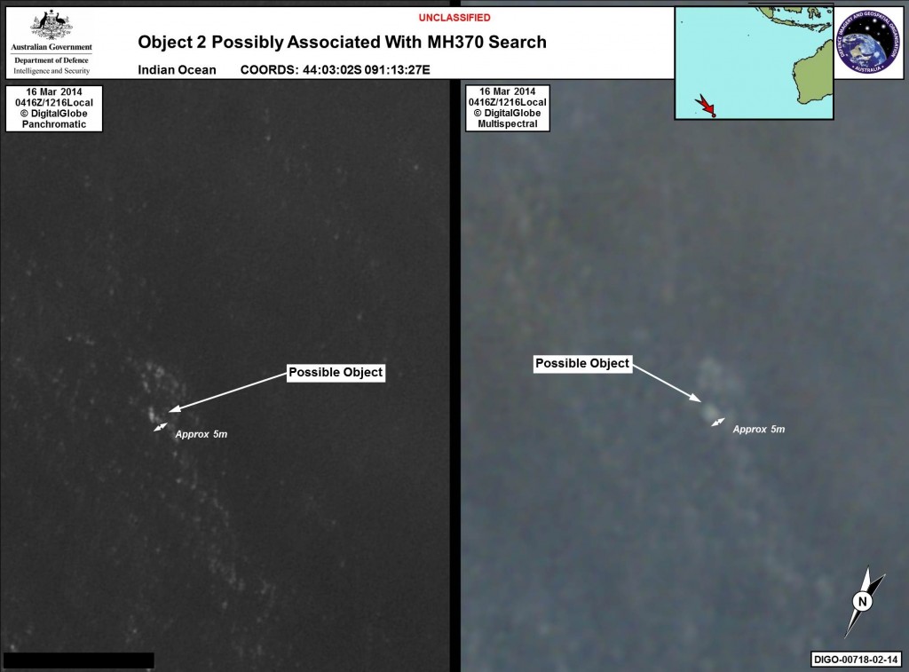 Satellite images of possible debris from Malaysia Airlines MH370 off the coast of Australia. 