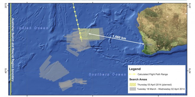 Malaysia Airlines MH370 cumulative searched areas till April 3, 2014. Picture courtesy AMSA.