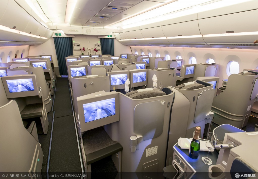 Airbus A350 sample business class cabin IFE view.
