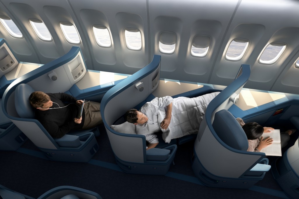 Delta Air Lines BusinessElite class full flat-bed seat on Boeing 747