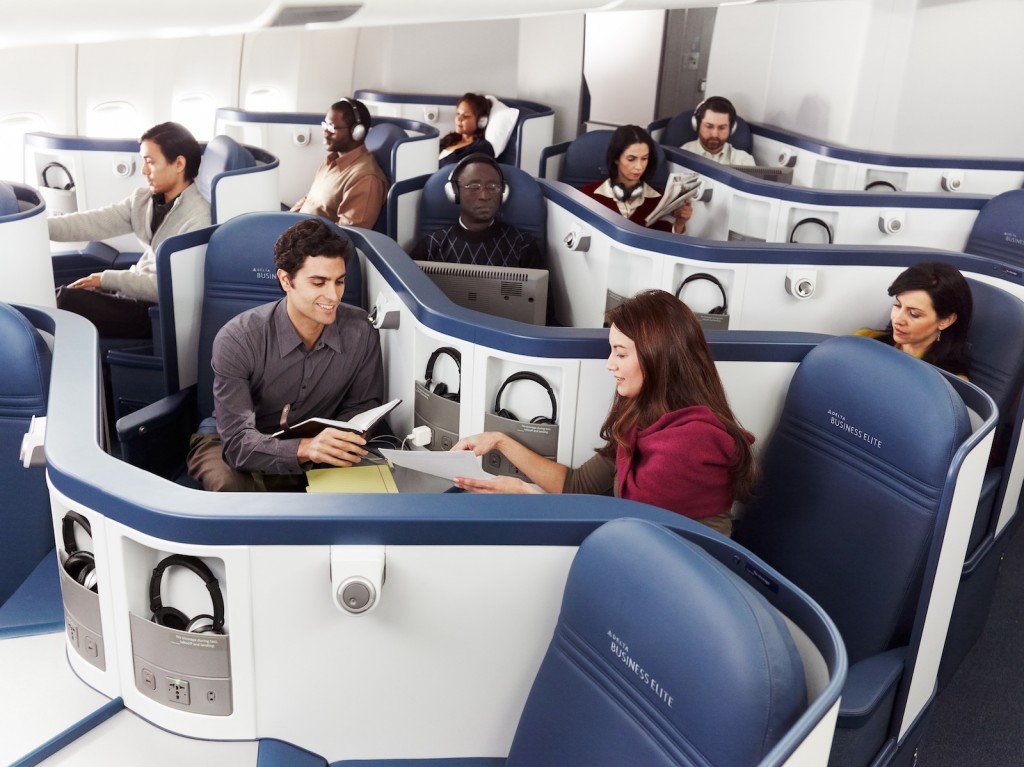 Delta Air Lines BusinessElite class full flat-bed seat on Boeing 747