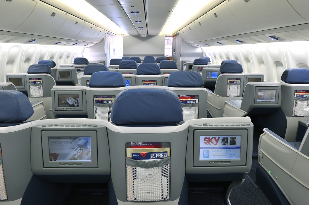 Delta Airlines Boeing 767-300ER BusinessElite cabin in-flight entertainment system
