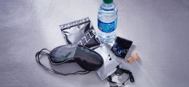 Delta Air Lines international economy class amenity sleep kit and water bottle