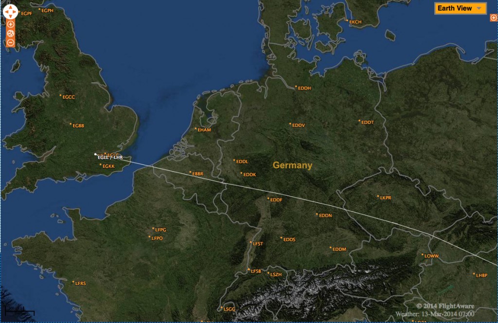 Flight path Jet Airways 9W 117 March 13, 2014. Courtesy www.FlightAware.com