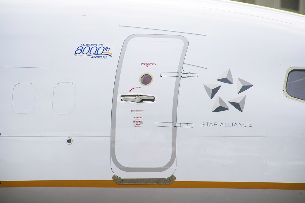 The celebratory logo on the 8000th Boeing 737.