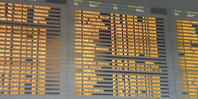 Time-table_Flight_departures_on-time_board