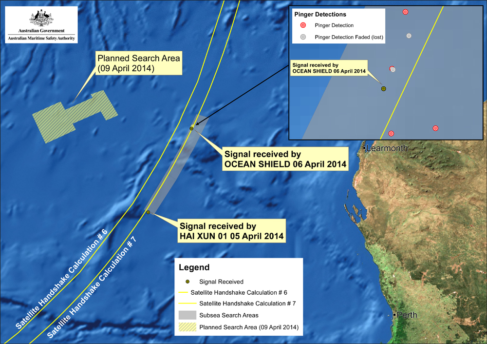Map of ping locations found by Australian ship Ocean Shield and Chinese ship Hai Xun 01. Malaysia Airlines #MH370