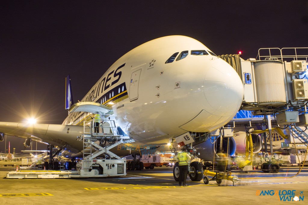 The aircraft being unloaded at the gate. Photo copyright BangaloreAviation.