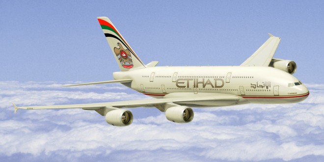 CGI of Etihad Airways' Airbus A380.