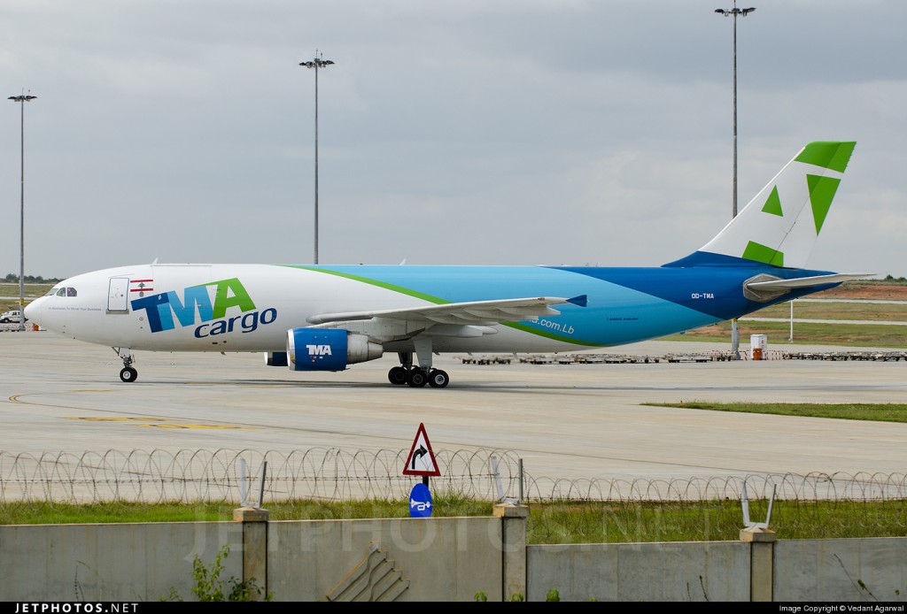 Trans Mediterranean Airways TMA Airbus A300F4-622R OD-TMA arrives at Bangalore airport carrying equipment for Metallica concert. Photo by Vedant Agarwal.