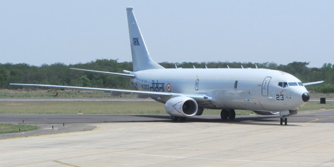 Indian Navy fourth Boeing P-8I tail number IN323 arrives at INS Rajali naval air station Arokkonam. Boeing photo.