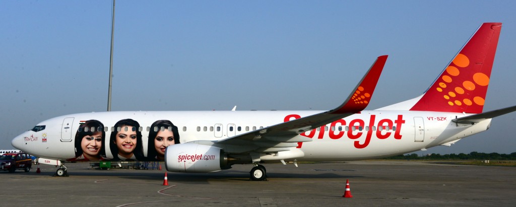SpiceJet Boeing 737-800WL VT-SZK  in special crew livery. With all our heart slogan. Photo courtesy Spicejet.