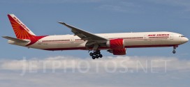 Air India Boeing 777-300ER VT-ALR Meghalaya landing at Chicago O'Hare airport.