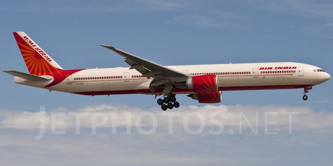Air India Boeing 777-300ER VT-ALR Meghalaya landing at Chicago O'Hare airport.