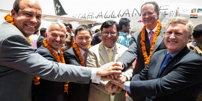 EGYPTAIR CEO Sameh El Hefny, Turkish Airlines CEO Temel Kotil, Singapore Airlines CEO Choon Phong Goh, Air India CMD Rohit Nandan, Austrian Airlines CEO Jaan Albrecht and Star Alliance CEO Mark Schwab