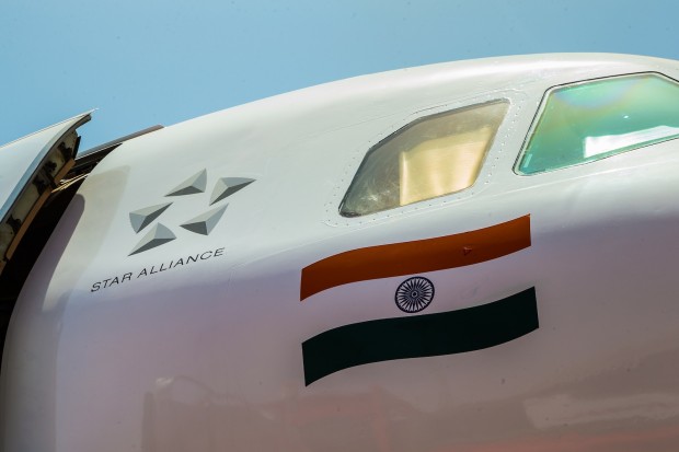 The Star Alliance logo, adorning VT-ESF of Air India.