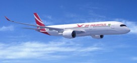 A computer generated image of the Airbus A350-900 in Air Mauritius colours. Airbus Image.