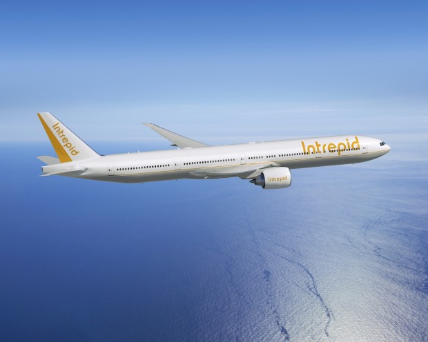 Computer generated image of the Boeing 777-300ER in Intrepid colours. Boeing Image.