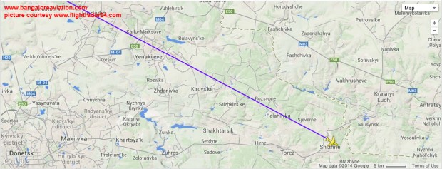 Malaysia Airlines MH17 crash close-up of LOC point.