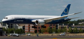 Boeing 787-9 Dreamliner. Seen landing after it's display on day one of Farnborough 2014.