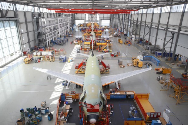 Airbus A320 final assembly line at Hamburg, Germany.