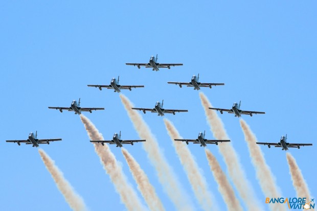 Frecce Tricolori performing a flypast with the entire team.