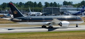 Royal Jordanian Airline's first Boeing 787-8 Dreamliner JY-BAA undergoes taxi tests at Paine Field in Everett, Washington.