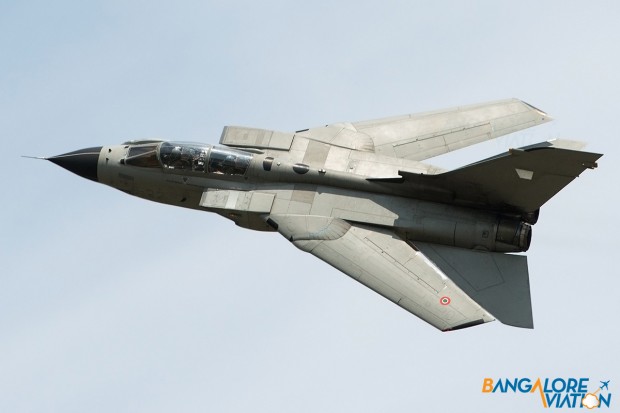 Italian Air force Panavia Tornado MM7029. Displaying it's agility with it's wings in the full swept back position.
