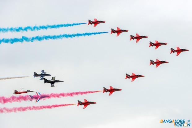 The second pass of the flypast with the entire formation making a large sweeping right hand turn.