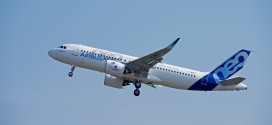 First Airbus A320neo F-WNEO MSN6101 takes off on its first flight at Toulouse Blagnac airport.