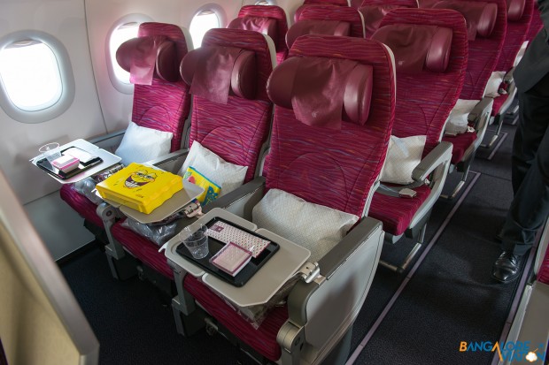 The economy cabin on Qatar's A320.