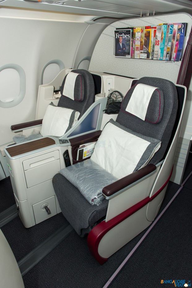 The business class seat in Qatar Airway's A320.