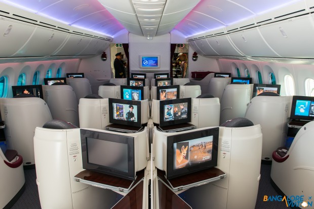 Business class cabin on Qatar's 787. 