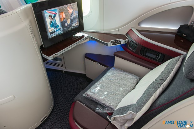 A business class seat on the Qatar 787. 