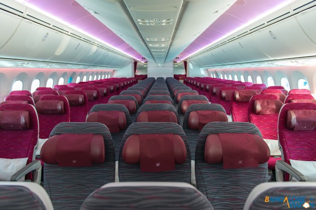 Economy cabin in Qatar's 787 DreamLiner.