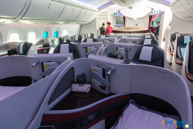 Business class cabin on Qatar's 787. 